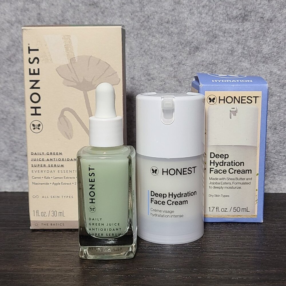 NIB Bundle Honest Skincare - Deep Hydration Face Cream, Daily Green Juice Serum